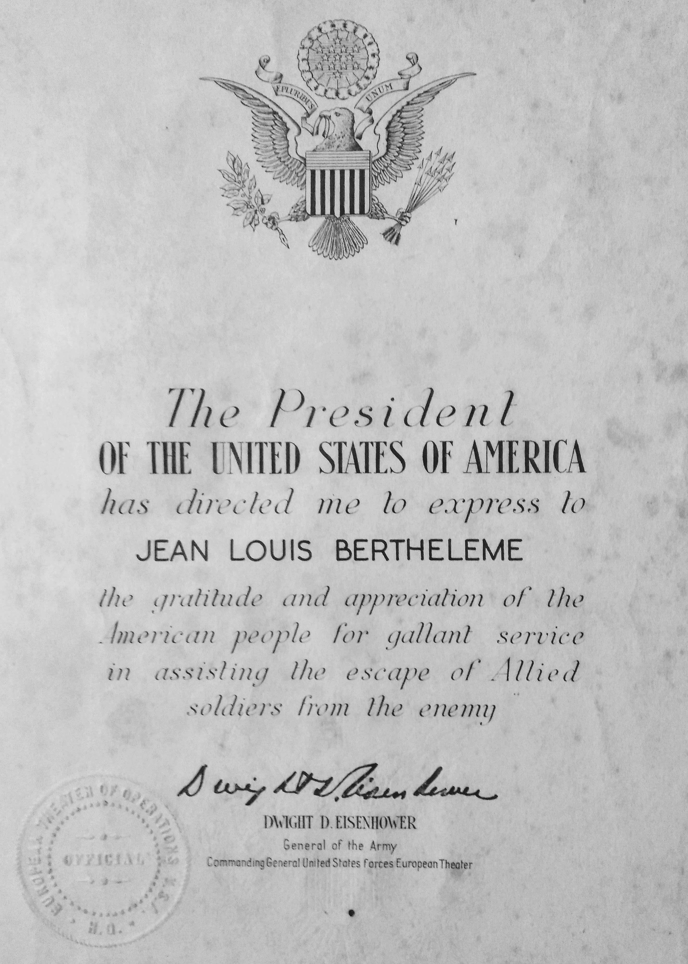 Lettre du Général EISENHOWER